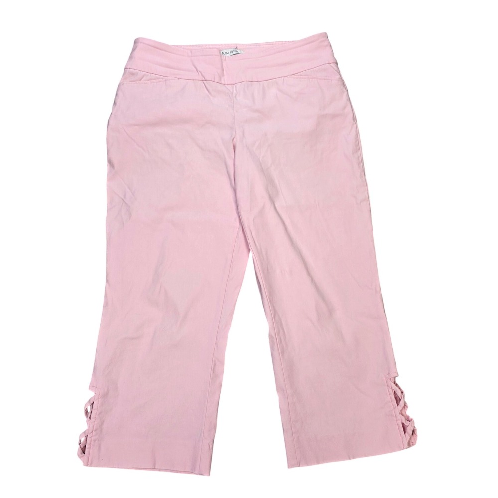 Kim Rogers Pull On Crapi Pants Women's Size 10 Pink Lace Up Hem Rayon Blend